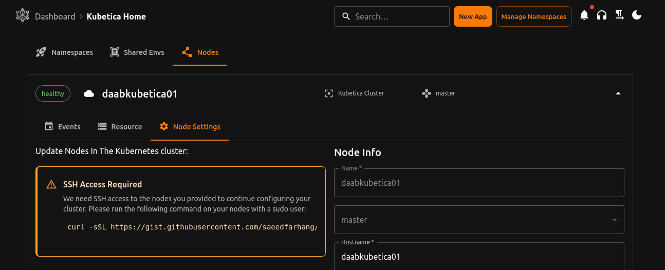 Nodes setting SSH token